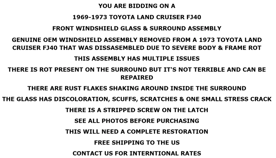 NOTES 1969-1973 Toyota Landcruiser FJ40 Front Windshield Surround W/Glass OEM - Image 2 of 4