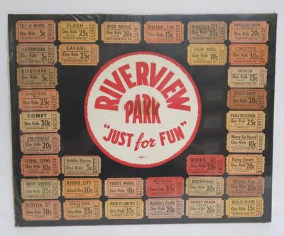 Riverview Park ''Just For Fun'' Vintage Ticket Stubs Nostalgia Souvenirs Board