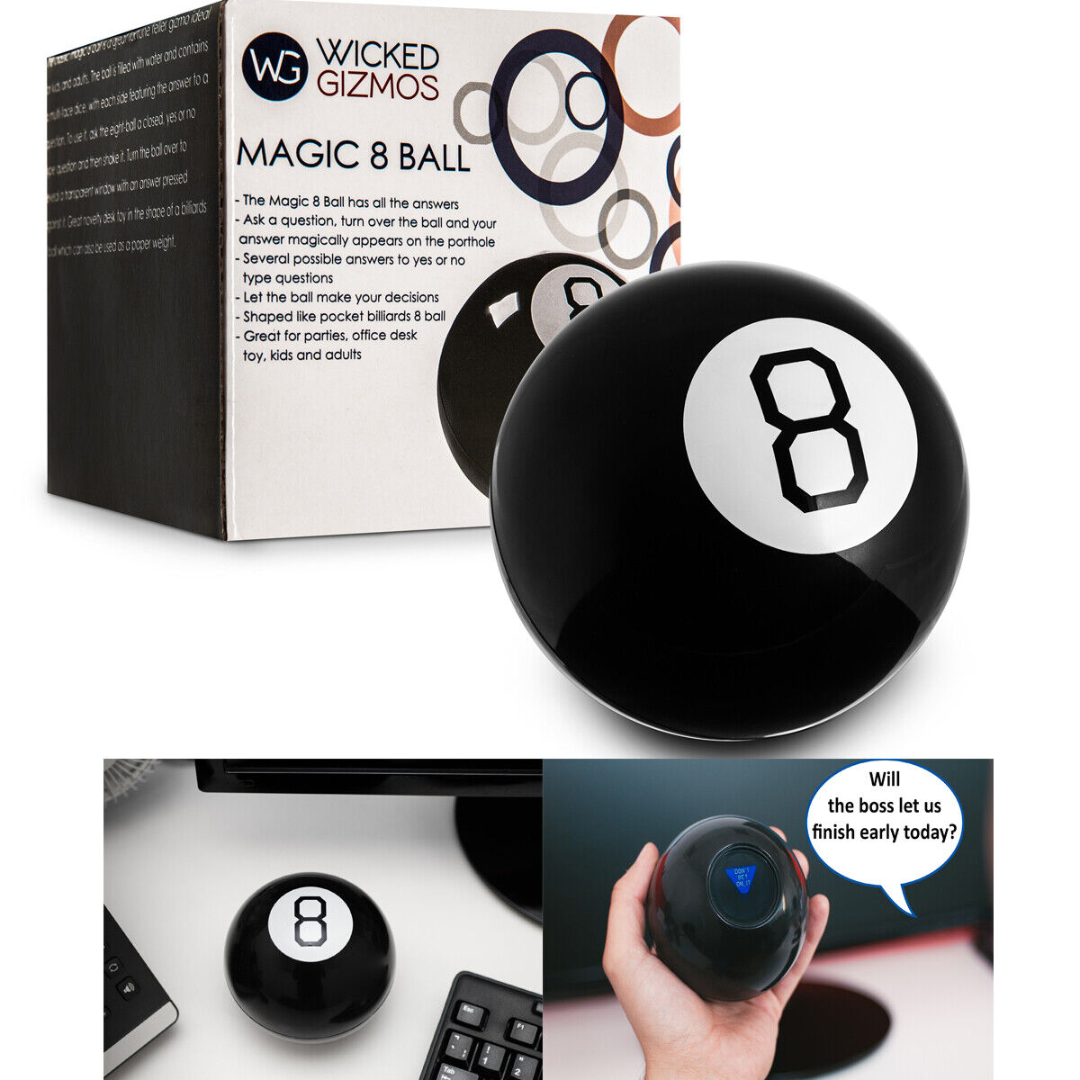 Yassk Magic Eight Ball, Mystic 8 Ball Retro Edition Fortune Telling Ball  with Floating Answers, Novelty Toy Funny Gift Magic 8 Black Ball