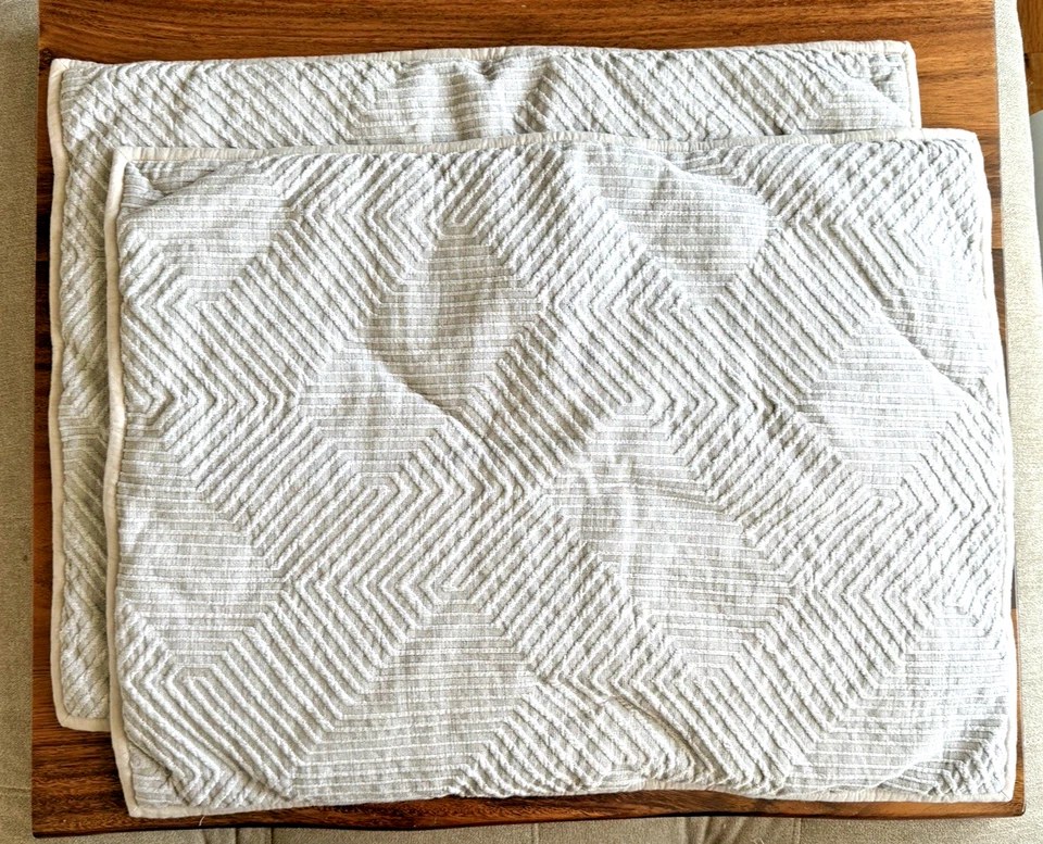 West Elm Pillow Shams (2) Standard Quilted Cloud Soft 25x19 Light Gray Cotton - Image 2 of 4