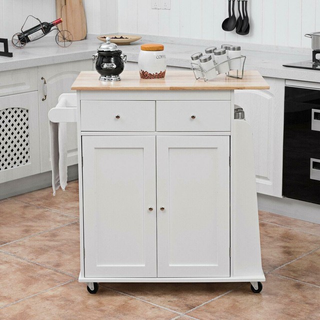 Rubber Wood Countertop Rolling Kitchen Island Cart For Sale Online