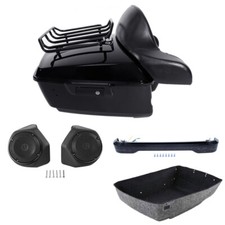 King Trunk Backrest Rack LED Light Speakers Fit For Harley Touring Glide 2014-26