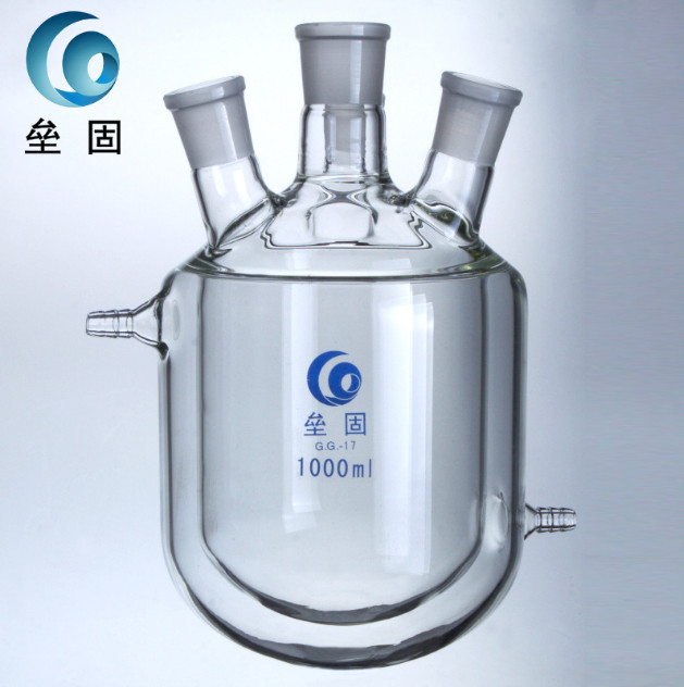 4-Necks Glass Jacketed Flask Reactor Vessel Double Layer 1000ml