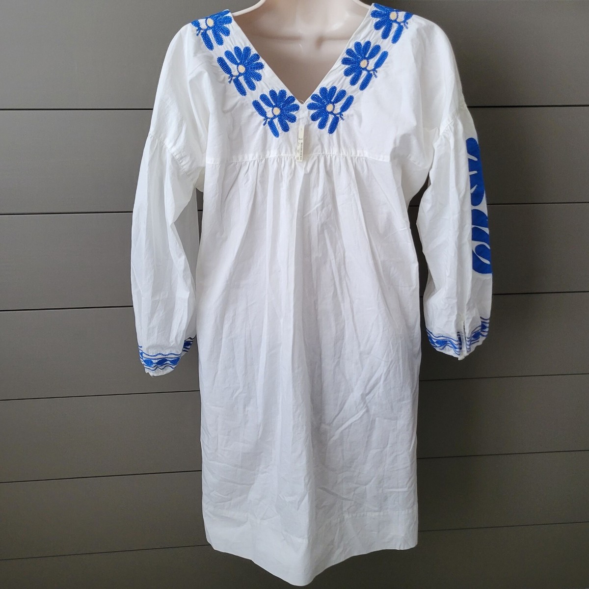 Madewell Blanca Dress Cotton Embroidered White Blue Floral Shift Size Small  NWT | eBay