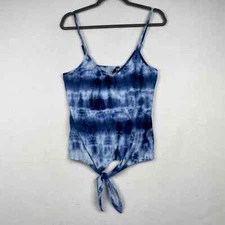 Midnight Bakery Womens Small Blue Tie Dye V Neck Tie Front Tank Pajama Top