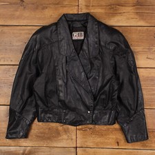 Vintage Giii Leather Jacket L 80s Cropped Biker Usa Made Black Womens Snap
