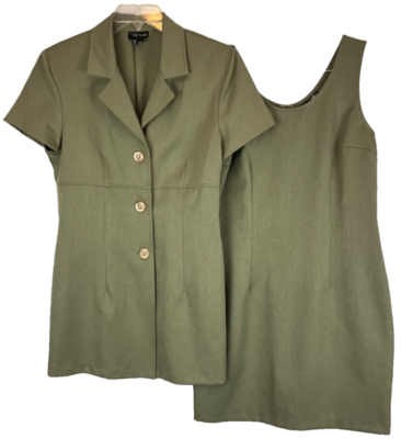 green sleeveless blazer dress Moss Green Warm Cotton Corduroy Sleeveless Midi Blazer Dress 68