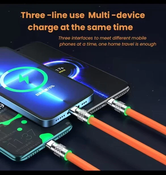 3in1 Multi USB Fast Charger Charging Cable Cord For Type C Android Micro iPhone - Image 2 of 4
