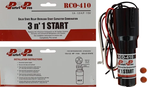 RCO410 3 in 1 Relay Hard Start Capacitor Kit For Refrigerator 1/4-1/3 HP 115VAC