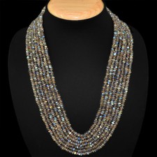 FACETED AAA 467.85 CTS NATURAL BLUE FLASH LABRADORITE 7 STRAND BEADS NECKLACE