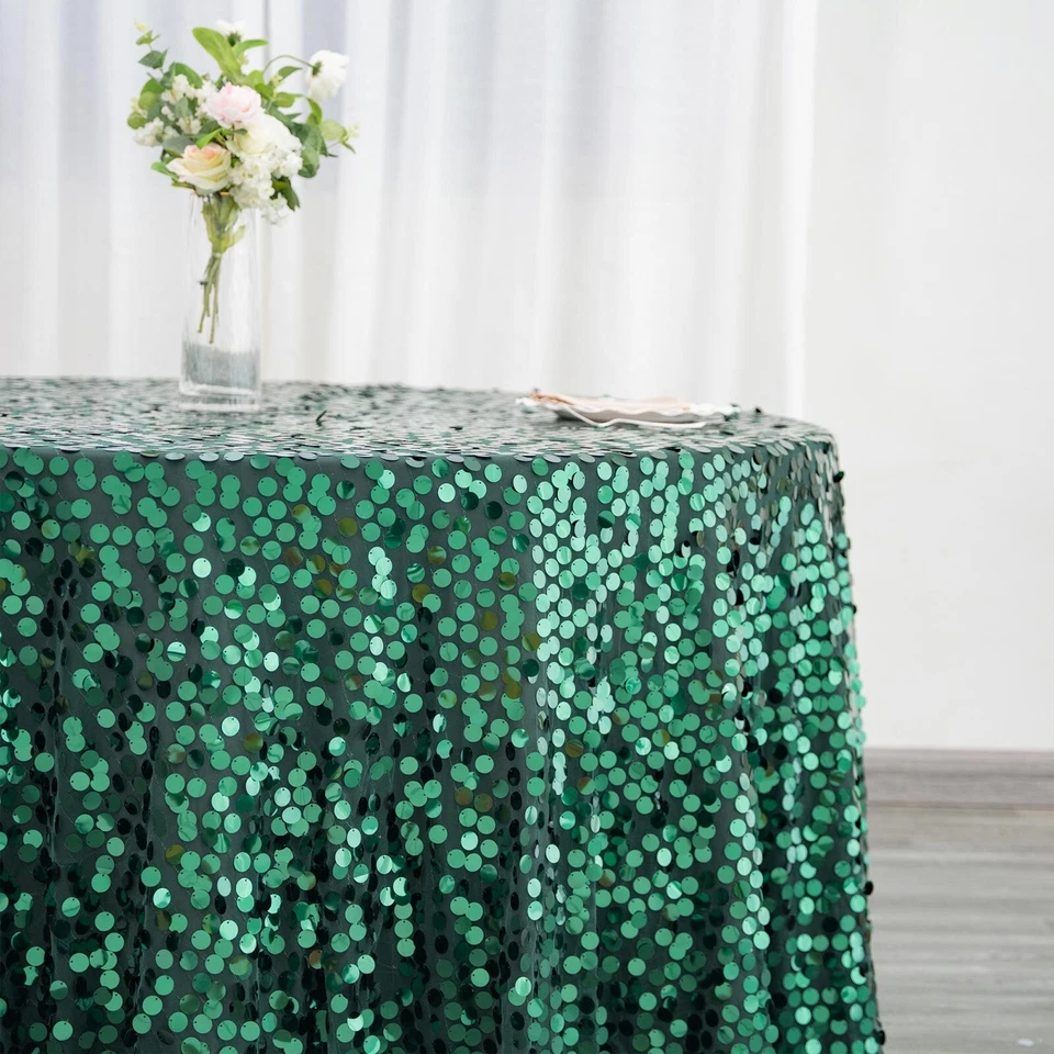 HUNTER GREEN  ROUND 120" Large Payette Sequin TABLECLOTH Wedding Catering Dinner - Image 4 of 4