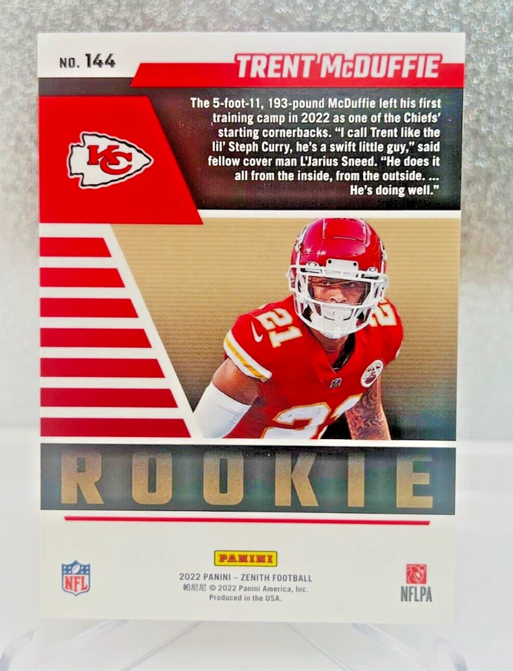 2022 Panini Zenith Trent McDuffie #144 Red Zone Rookie Kansas City Chiefs RC - Image 2 of 2