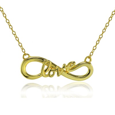 Halskette Gelbgold geblitzt Sterlingsilber LOVE Infinity Loop poliert