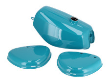 Set: Tank + Seitendeckel, Wasserblau RAL 5021  - für Simson S50, S51, S70