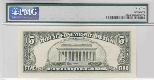 1985 $5 Federal Reserve Star Note Chicago District FR 1978-G* PMG Choice 64 - Picture 5 of 5