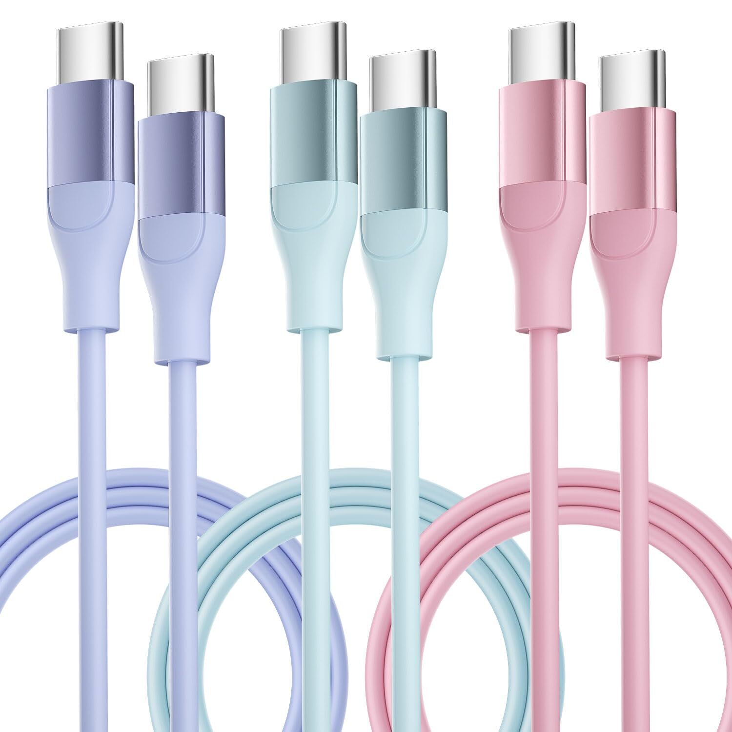 60W USB C Cable 3-Pack Fast Charging PD 3A for Laptop Phone Tablet-image