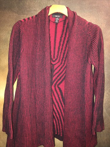 Style & Co M Cardigan Sweater Red Black Geometric Open Front Pretty! 🧡 - Picture 3 of 8