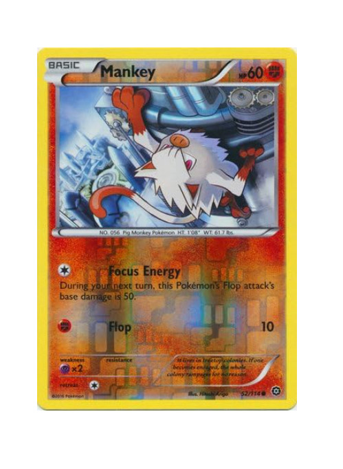 Pokemon - Mankey - 52/114 - XY Steam Siege - Reverse Holo  - NM/M