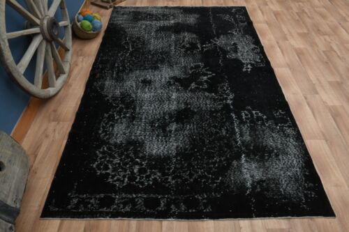 6.4x10.4 ft, BLACK AREA RUG, Vintage Turkish Rug, Hand-Knotted Rug, Home Decor - Picture 1 of 10