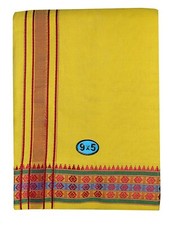 Cotton Mens Panjakejam 9X5 Cotton Dhoti  Towel set Yellow US
