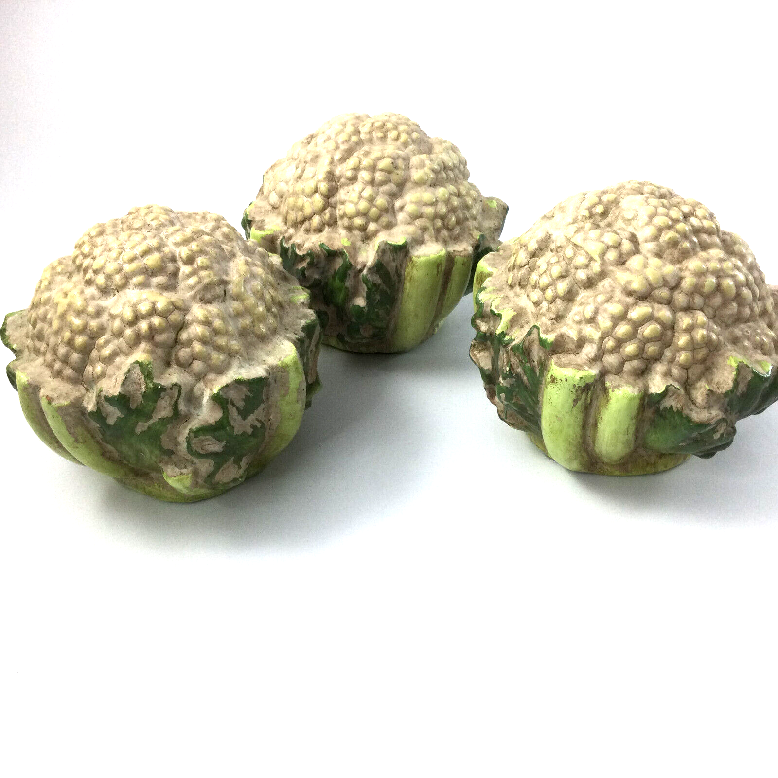 Ceramic Kitchen Decor Cauliflower Figurine Hand Painted Vintage Look Set of 3