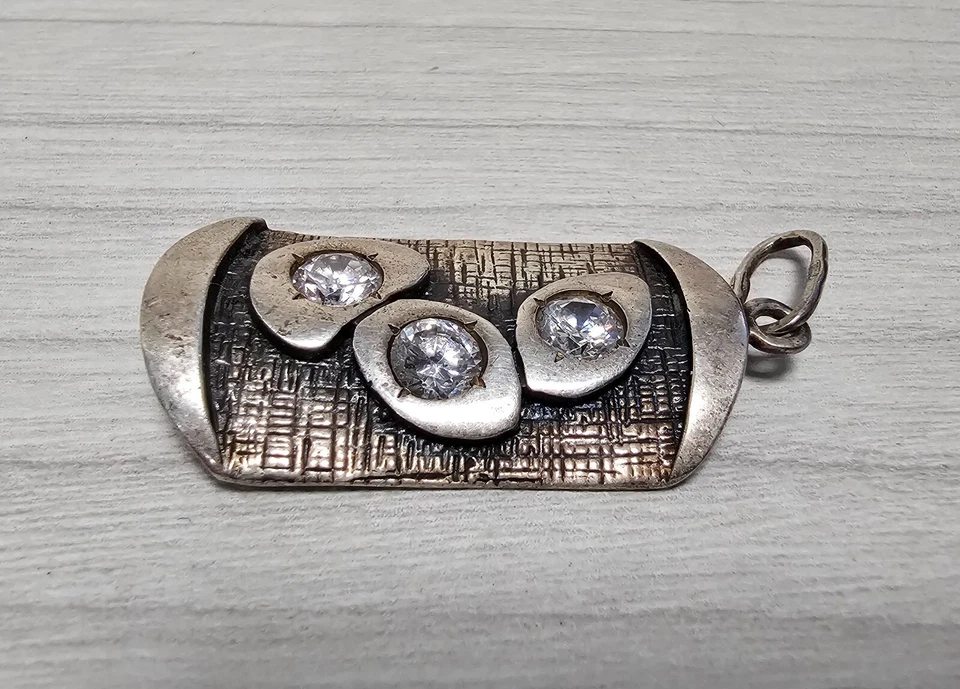 Bellissimo ciondolo vintage con 3 pietre in argento sterling 925. Gioielli... - Immagine 3 di 4