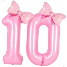 Pink 10 balloon number Pink Birthday Decorations for Girls, Bow Number 10