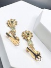 Vintage Estate Gold Tone Blue / Green Rhinestone Earrings 2 Pairs Clip On — photo 8