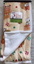 Peanuts Snoopy Sherpa Backed Throw Blanket Gingerbread House Christmas 50X60”