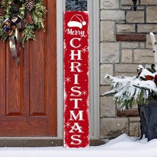 Merry Christmas Porch Sign Christmas Front Door Hanging Decorations Wooden Ve...