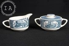 Vintage Transferware Sugar and Creamer Set by Currier & Ives