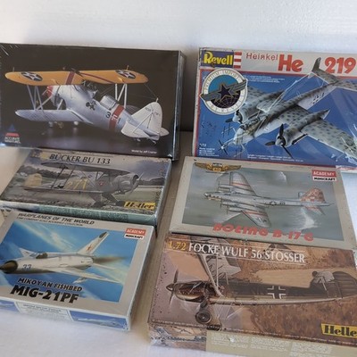 Vintage Model Airplane LOT (6) Kits 1:72 Scale Revell Minicraft Heller * Sealed*