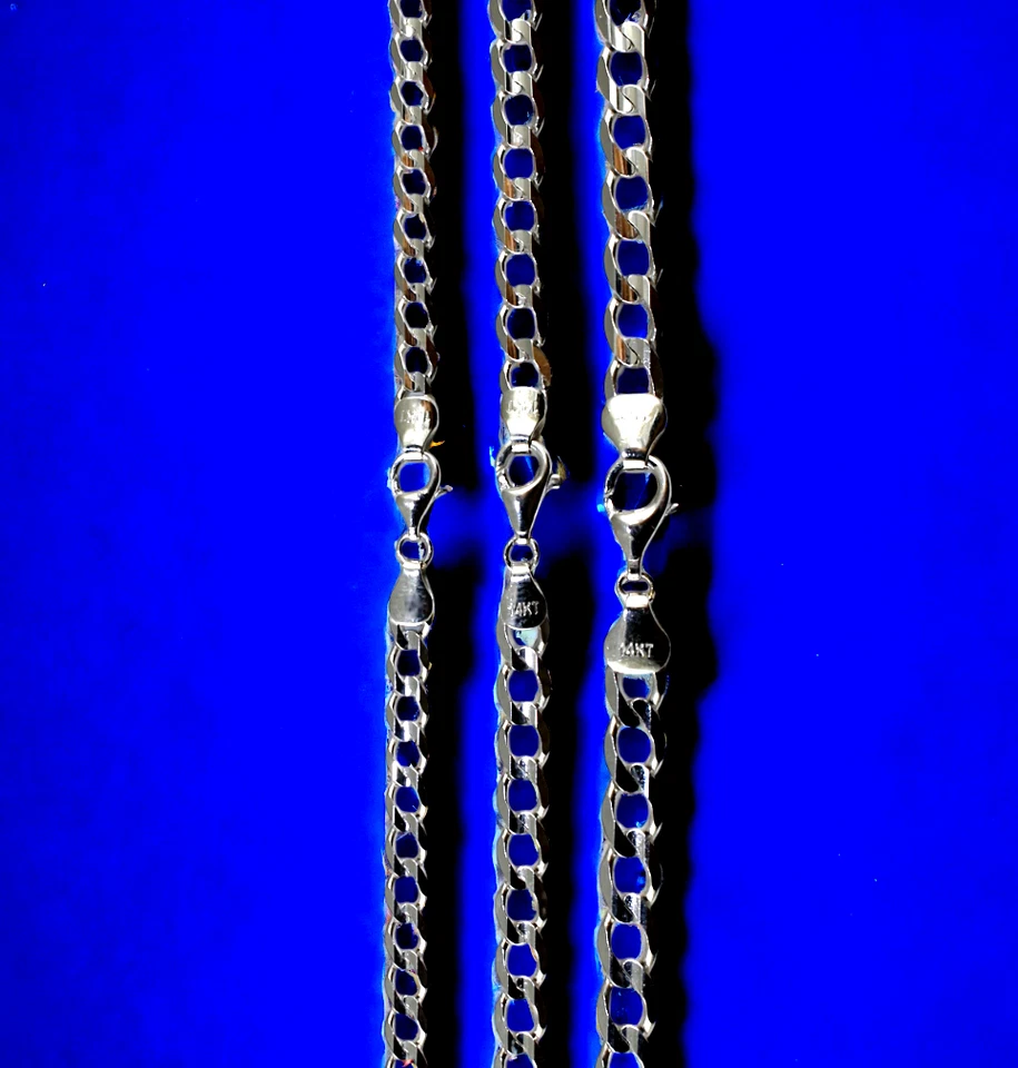 14K White Gold SOLID Curb Cuban Chain Bracelet Link Real Gold 4mm-5mm 7"-9"