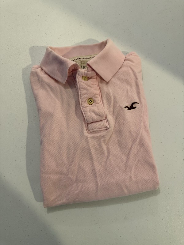 Hollister Pink Cotton Mens Polo Shirt Small Y2K