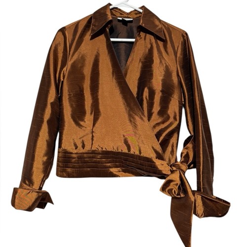 Coldwater Creek Copper Metallic Wrap Jacket Sz 8 Formal MOTB Event Burnt Orange