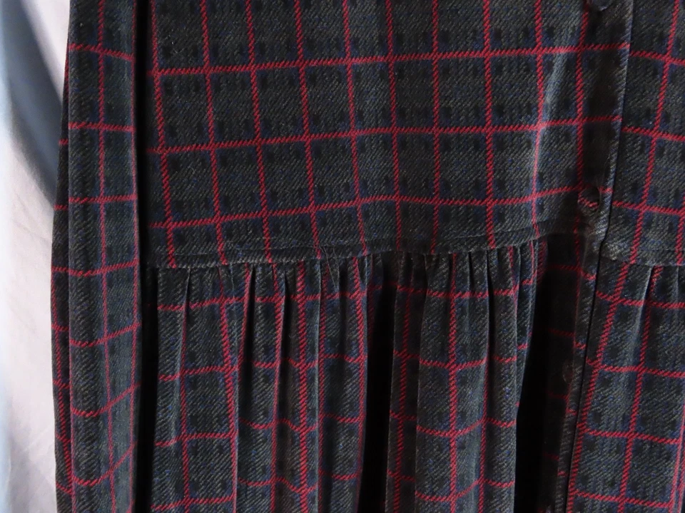 Винтажный JONES Нью-Йорк бархата бархата клетку кнопка вверх SHIFT рубашка платье карманы M - Изображение 4 из 4