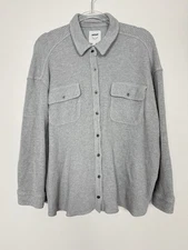 Aerie Lumberjane Shirt Women’s Large Light Gray Oversized Waffle Button-Front