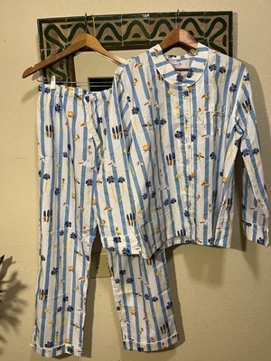 Sant and Abel The Seabird Men s Large Blue Stripped Pajama Set Seaside Surf NWOT