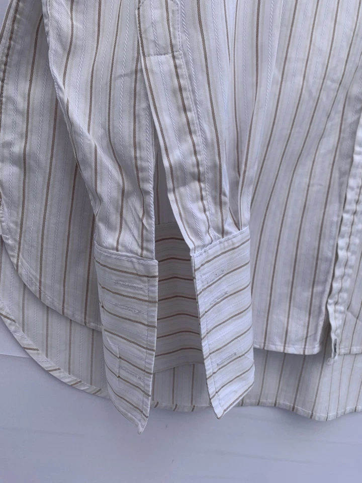 Camisa de vestir Burberry London para hombre 16-41 marrón a rayas hecha en Reino Unido 100 % algodón #C9 Foto 2 de 4