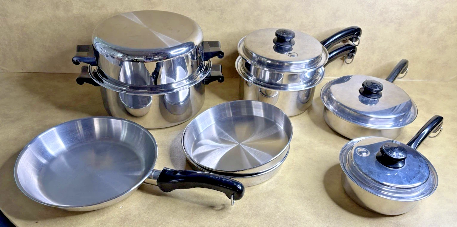 Saladmaster Five 5 Star TP304 Stainless + Strainer & Vapo Lids 12 Pc Set USA