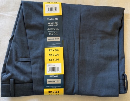 Haggar Men’s 365 Flex Dress Pants Straight Fit Blue 32 X 34 New With Tags - Picture 2 of 2
