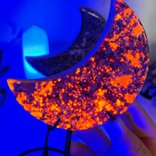 Large Natural Yooperlite Crescent Moon UV Reactive Fire Stone Healing Home Decor