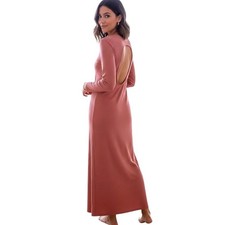 Amazon Essentials Women Rose Pink Ribbed Knit Open Back Maxi Dress Large NEW