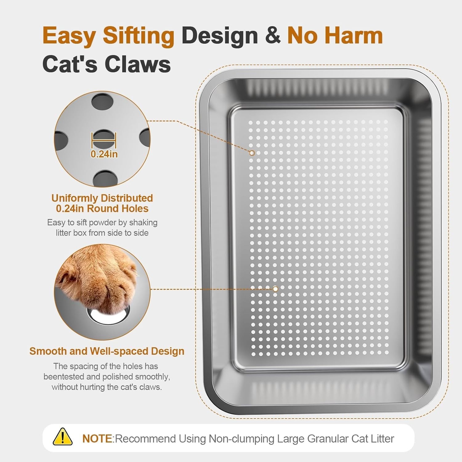 Stainless Steel Cat Litter Box with Lid, High Sided Sifting Box, Includes Scoop