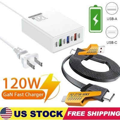 120W 7-Port USB C Fast Wall Charger Block Charging Station for Multiple Devices