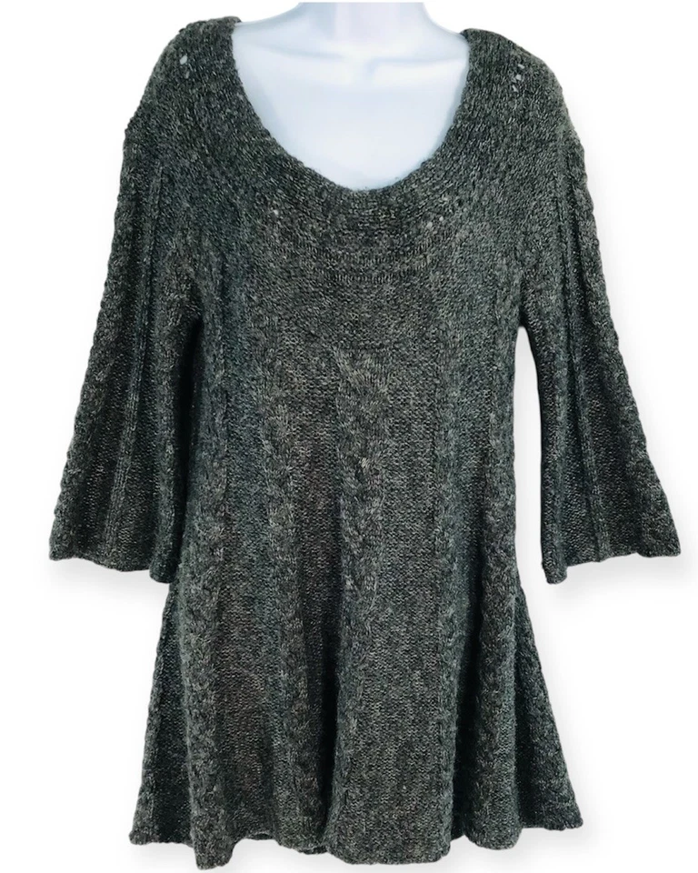 Free People We The Free Sweater Dress Women's Medium Gray Chunky Knit Scoop Neck - Image 2 of 4