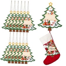 Blosssound 18 Pcs Christmas Stocking Name Tags Xmas DIY Wooden Name Signs Green