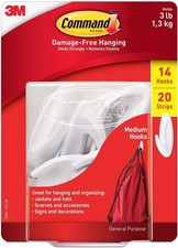 Command Medium Designer Hooks, White (14 Hooks, 20 Strips) 1.31 per strip