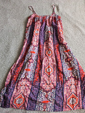 🌼B2G1🌼 Lucky Brand Pink Red Purple Patchwork Midi Dress Size Small