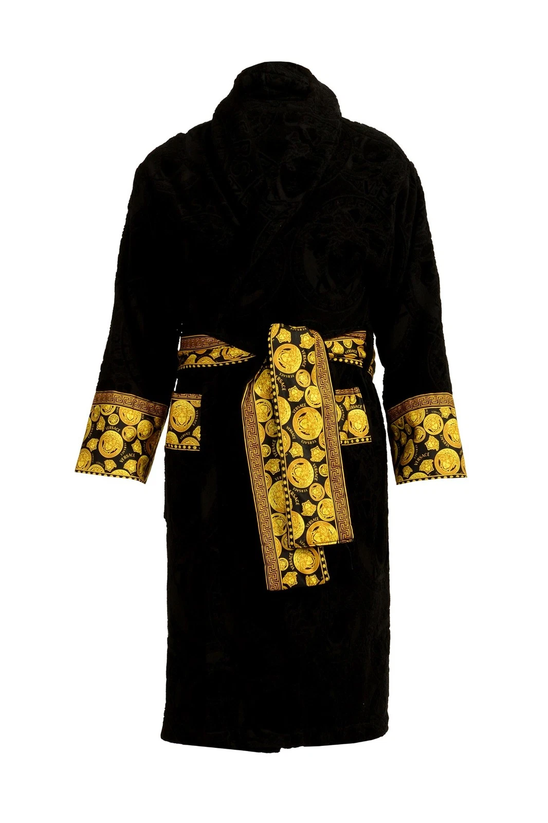 Versace — Versace Black Medusa Logo 100% Cotton Belted Bathrobe Size L